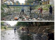 Satgas Citarum Harum Sektor 21-04 Lakukan Pembersihan Sungai Cikapundung di Desa Lengkong